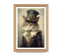 Lithobee - Humorous historical cat portrait Home Wall Art Prints in Sizes A2, A3 & A4 Framed in a Stylish Quality Coloured Frame or Unframed - A4 Gold Ornate Frame