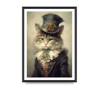 Lithobee - Humorous historical cat portrait Home Wall Art Prints in Sizes A2, A3 & A4 Framed in a Stylish Quality Coloured Frame or Unframed - A2 Black Ornate Frame