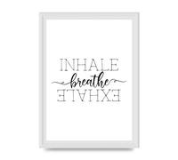 Lithobee - Inhale Exhale Breathe - Printed Wall Art Design in Sizes A2, A3 & A4 Framed in a Stylish Quality Coloured Frame or Unframed (A4 White Ornate Frame)