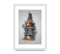 Lithobee - Jack Daniels Splatter - Printed Wall Art Design in Sizes A2, A3 & A4 Framed in a Stylish Quality Coloured Frame or Unframed (A3 White Ornate Frame)