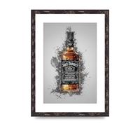 Lithobee - Jack Daniels Splatter - Printed Wall Art Design in Sizes A2, A3 & A4 Framed in a Stylish Quality Coloured Frame or Unframed (A3 Brown Distressed Frame)