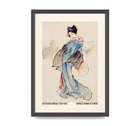 Lithobee - Katsushika Hokusai Japanese Woman In Kimono - Printed Wall Art Design in Sizes A2, A3 & A4 Framed in a Stylish Coloured Frame or Unframed (A3 Black Grain Frame)