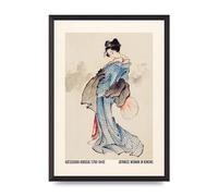 Lithobee - Katsushika Hokusai Japanese Woman In Kimono - Printed Wall Art Design in Sizes A2, A3 & A4 Framed in a Stylish Coloured Frame or Unframed (A2 Black Abraded Frame)