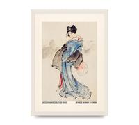 Lithobee - Katsushika Hokusai Japanese Woman In Kimono - Printed Wall Art Design in Sizes A2, A3 & A4 Framed in a Stylish Coloured Frame or Unframed (A3 White Grain Frame)