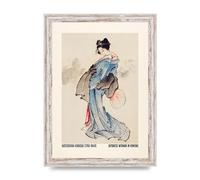 Lithobee - Katsushika Hokusai Japanese Woman In Kimono - Printed Wall Art Design in Sizes A2, A3 & A4 Framed in a Stylish Coloured Frame or Unframed (A4 White Distressed Frame)