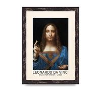 Lithobee - Leonardo Da Vinci Salvator Mundi 1500 - Printed Wall Art Design in Sizes A2, A3 & A4 Framed in a Stylish Coloured Frame or Unframed (A4 Brown Distressed Frame)