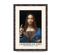 Lithobee - Leonardo Da Vinci Salvator Mundi 1500 - Printed Wall Art Design in Sizes A2, A3 & A4 Framed in a Stylish Coloured Frame or Unframed (A3 Brown Distressed Frame)