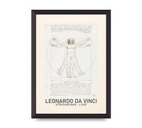 Lithobee - Leonardo Da Vinci Vitruvian Man 1492 - Printed Wall Art Design in Sizes A2, A3 & A4 Framed in a Stylish Coloured Frame or Unframed (A3 Black Abraded Frame)