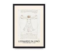 Lithobee - Leonardo Da Vinci Vitruvian Man 1492 - Printed Wall Art Design in Sizes A2, A3 & A4 Framed in a Stylish Coloured Frame or Unframed (A4 Black Brushed Frame)