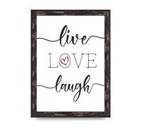 Lithobee - Live Love Laugh - Printed Wall Art Design in Sizes A2, A3 & A4 Framed in a Stylish Quality Coloured Frame or Unframed (A4 Brown Distressed Frame)