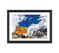 Lithobee - Mount Everest Signpost Himalayas - Printed Wall Art Design in Sizes A2, A3 & A4 Framed in a Stylish Quality Coloured Frame or Unframed (A4 Black Ornate Frame)