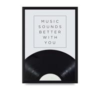 Lithobee - Music Sounds Better With You - Printed Wall Art Design in Sizes A2, A3 & A4 Framed in a Stylish Quality Coloured Frame or Unframed (A4 Black Brushed Frame)
