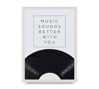 Lithobee - Music Sounds Better With You - Printed Wall Art Design in Sizes A2, A3 & A4 Framed in a Stylish Quality Coloured Frame or Unframed (A3 White Saw Cut Grain Frame)