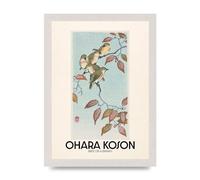 Lithobee - Ohara Koson Birds On A Branch - Printed Wall Art Design in Sizes A2, A3 & A4 Framed in a Stylish Quality Coloured Frame or Unframed (A4 White Saw Cut Grain Frame)
