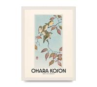 Lithobee - Ohara Koson Birds On A Branch - Printed Wall Art Design in Sizes A2, A3 & A4 Framed in a Stylish Quality Coloured Frame or Unframed (A3 White Grain Frame)
