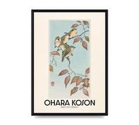 Lithobee - Ohara Koson Birds On A Branch - Printed Wall Art Design in Sizes A2, A3 & A4 Framed in a Stylish Quality Coloured Frame or Unframed (A3 Black Brushed Frame)