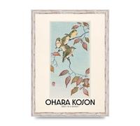 Lithobee - Ohara Koson Birds On A Branch - Printed Wall Art Design in Sizes A2, A3 & A4 Framed in a Stylish Quality Coloured Frame or Unframed (A3 White Distressed Frame)