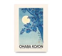 Lithobee - Ohara Koson Blossoming Cherry On A Moonlit Night 1932 - Printed Wall Art Design in Sizes A2, A3 & A4 Framed in a Stylish Frame or Unframed (A3 Unframed)