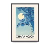 Lithobee - Ohara Koson Blossoming Cherry On A Moonlit Night 1932 - Printed Wall Art Design in Sizes A2, A3 & A4 Framed in a Stylish Frame or Unframed (A2 Black Grain Frame)