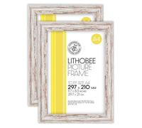 Lithobee - Pack of 2 White Distressed Stylish Quality Coloured Frames come in Sizes A3 & A4 Ideal for Home Bedrooms Living Rooms Offices and Framing Photographs, Prints and Artwork