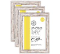 Lithobee - Pack of 3 White Distressed Stylish Quality Coloured Frames come in Sizes A3 & A4 Ideal for Home Bedrooms Living Rooms Offices and Framing Photographs, Prints and Artwork