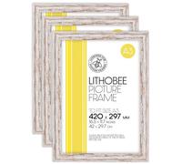 Lithobee - Pack of 3 White Distressed Stylish Quality Coloured Frames come in Sizes A3 & A4 Ideal for Home Bedrooms Living Rooms Offices and Framing Photographs, Prints and Artwork