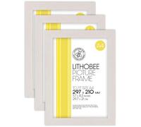 Lithobee - Pack of 3 White Saw Cut Grain Stylish Quality Coloured Frames come in Sizes A3 & A4 Ideal for Home Bedrooms Living Rooms Offices and Framing Photographs, Prints and Artwork