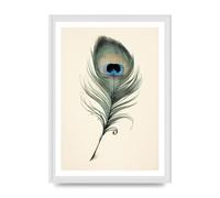 Lithobee - Peacock feather with blue and green hues Home Wall Art Prints in Sizes A2, A3 & A4 Framed in a Stylish Quality Coloured Frame or Unframed - A3 White Ornate Frame