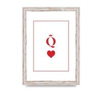 Lithobee - Queen Of Hearts - Printed Wall Art Design in Sizes A2, A3 & A4 Framed in a Stylish Quality Coloured Frame or Unframed (A4 White Distressed Frame)