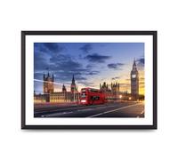 Lithobee - Red Bus Big Ben London - Printed Wall Art Design in Sizes A2, A3 & A4 Framed in a Stylish Quality Coloured Frame or Unframed (A2 Black Abraded Frame)