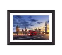Lithobee - Red Bus Big Ben London - Printed Wall Art Design in Sizes A2, A3 & A4 Framed in a Stylish Quality Coloured Frame or Unframed (A4 Black Abraded Frame)