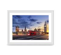 Lithobee - Red Bus Big Ben London - Printed Wall Art Design in Sizes A2, A3 & A4 Framed in a Stylish Quality Coloured Frame or Unframed (A4 White Ornate Frame)
