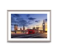 Lithobee - Red Bus Big Ben London - Printed Wall Art Design in Sizes A2, A3 & A4 Framed in a Stylish Quality Coloured Frame or Unframed (A2 Silver Abraded Frame)