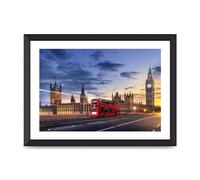 Lithobee - Red Bus Big Ben London - Printed Wall Art Design in Sizes A2, A3 & A4 Framed in a Stylish Quality Coloured Frame or Unframed (A3 Black Abraded Frame)