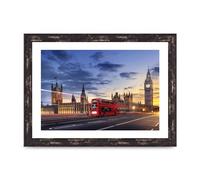 Lithobee - Red Bus Big Ben London - Printed Wall Art Design in Sizes A2, A3 & A4 Framed in a Stylish Quality Coloured Frame or Unframed (A4 Brown Distressed Frame)