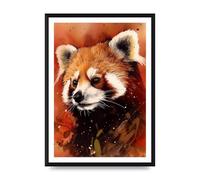 Lithobee - Red Panda Portrait with Warm Colored Backdrop Home Wall Art Prints - A3 Black Brushed Frame