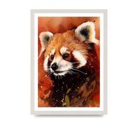 Lithobee - Red Panda Portrait with Warm Colored Backdrop Home Wall Art Prints - A3 White Saw Cut Grain Frame