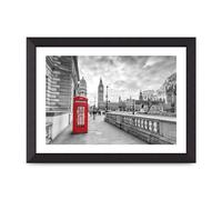 Lithobee - Red Telephone Box London - Printed Wall Art Design in Sizes A2, A3 & A4 Framed in a Stylish Quality Coloured Frame or Unframed (A4 Black Abraded Frame)