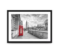 Lithobee - Red Telephone Box London - Printed Wall Art Design in Sizes A2, A3 & A4 Framed in a Stylish Quality Coloured Frame or Unframed (A4 Black Brushed Frame)