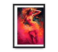 Lithobee - Salsa Dancer in Hot Pink and Tangerine Home Wall Art Prints - A4 Black Brushed Frame
