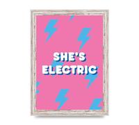 Lithobee - Shes Electric - Printed Wall Art Design in Sizes A2, A3 & A4 Framed in a Stylish Quality Coloured Frame or Unframed (A4 White Distressed Frame)