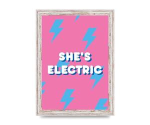 Lithobee - Shes Electric - Printed Wall Art Design in Sizes A2, A3 & A4 Framed in a Stylish Quality Coloured Frame or Unframed (A4 White Distressed Frame)