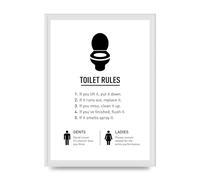 Lithobee - Toilet Rules - Printed Wall Art Design in Sizes A2, A3 & A4 Framed in a Stylish Quality Coloured Frame or Unframed (A3 White Ornate Frame)