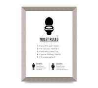 Lithobee - Toilet Rules - Printed Wall Art Design in Sizes A2, A3 & A4 Framed in a Stylish Quality Coloured Frame or Unframed (A4 Silver Abraded Frame)
