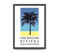 Lithobee - Travel Poster English Riviera Torquay Paignton Brixham - Printed Wall Art Design in Sizes A2, A3 & A4 Framed in a Stylish Frame or Unframed (A3 Black Grain Frame)