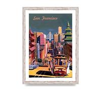 Lithobee - Travel Poster San Francisco 2 - Printed Wall Art Design in Sizes A2, A3 & A4 Framed in a Stylish Quality Coloured Frame or Unframed (A3 White Distressed Frame)