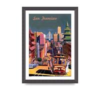 Lithobee - Travel Poster San Francisco 2 - Printed Wall Art Design in Sizes A2, A3 & A4 Framed in a Stylish Quality Coloured Frame or Unframed (A4 Black Grain Frame)
