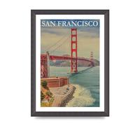 Lithobee - Travel Poster San Francisco - Printed Wall Art Design in Sizes A2, A3 & A4 Framed in a Stylish Quality Coloured Frame or Unframed (A4 Black Grain Frame)