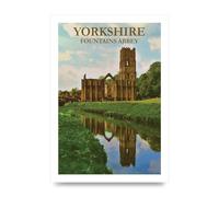 Lithobee - Travel Poster Yorkshire Fountains Abbey - Printed Wall Art Design in Sizes A2, A3 & A4 Framed in a Stylish Coloured Frame or Unframed (A2 Unframed)