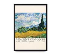 Lithobee - Vincent Van Gogh Wheat Field With Cypresses 1889 - Printed Wall Art Design Sizes A2, A3 & A4 Framed in a Stylish Coloured Frame or Unframed (A3 Black Brushed Frame)